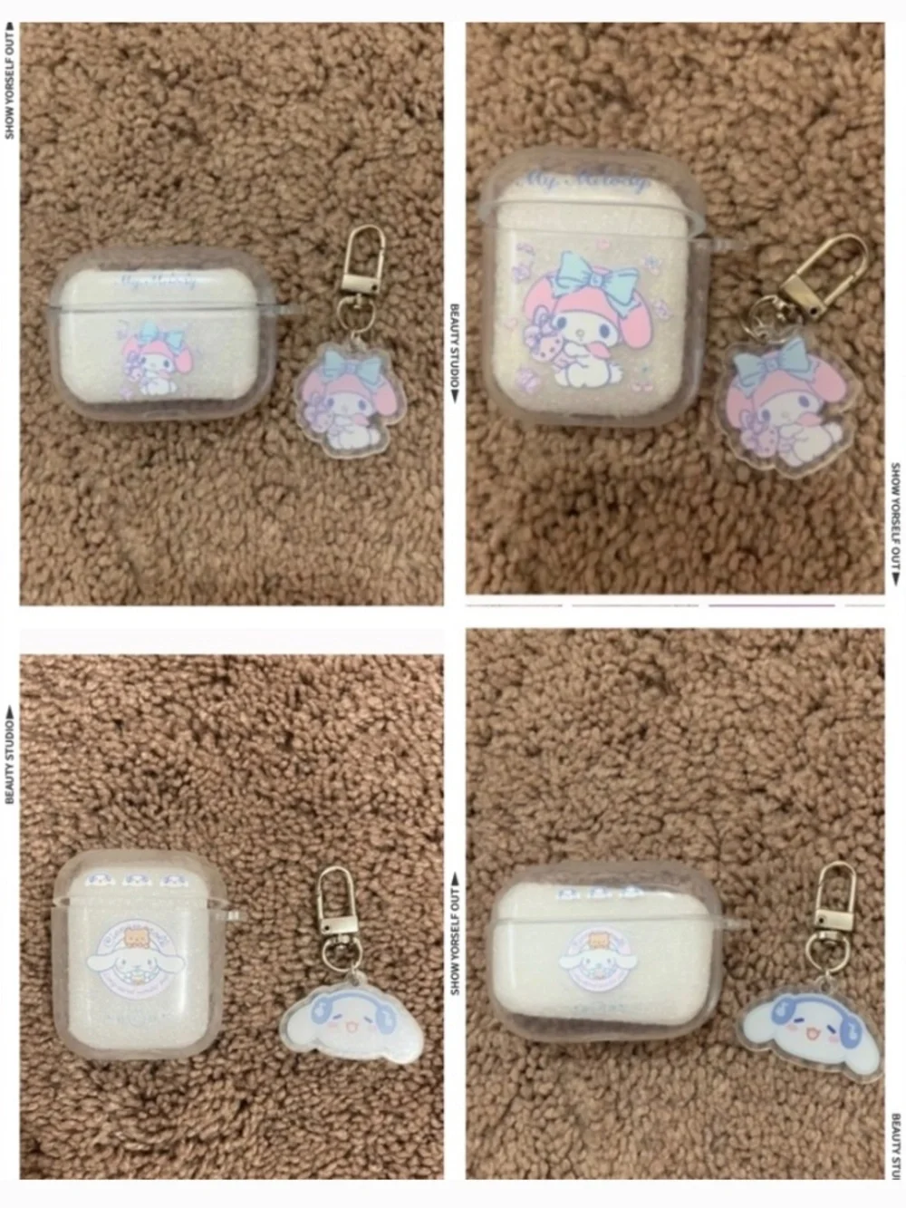 2items.AirPods 1/2/pro1 trasparent cartoon silicone Earphone Case Cover Keychain